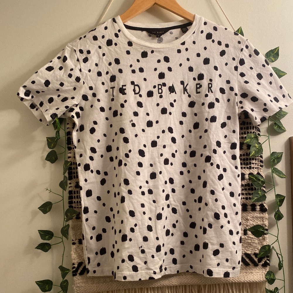 Ted Baker London  ladies size 1 small white Tshirt with black spots
